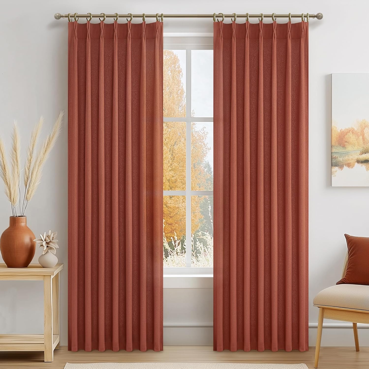 Burnt Orange Flax Linen Sheer Curtains by PleatedDrapes