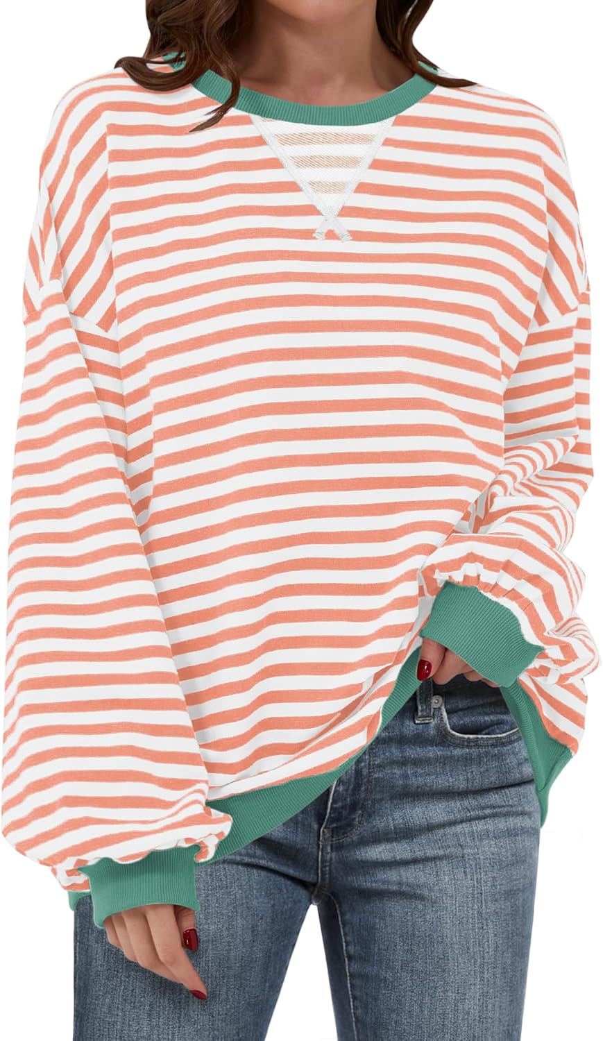 Oversized Striped Sweatshirt for Women - Y2K Fashion Top