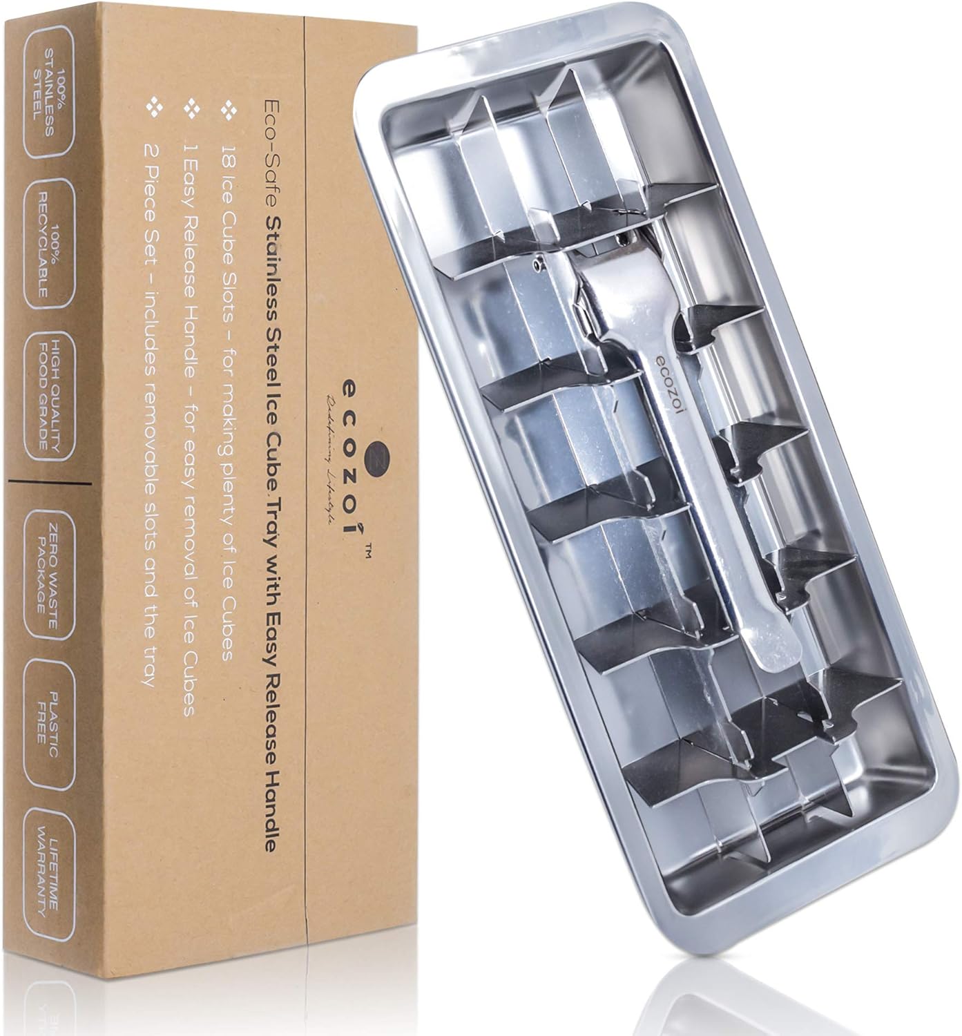 Stainless Steel Ice Cube Tray with Easy Release Handle for Fast Ice