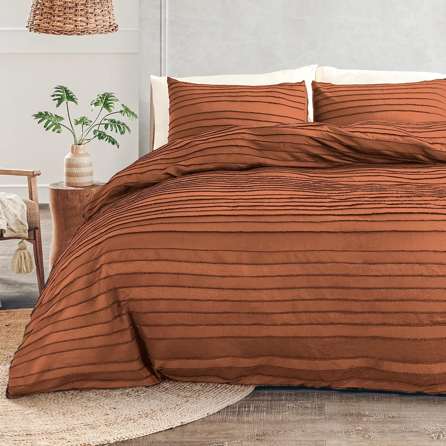 NEXHOME PRO Duvet Cover Set Queen Size in Brunt Orange Color