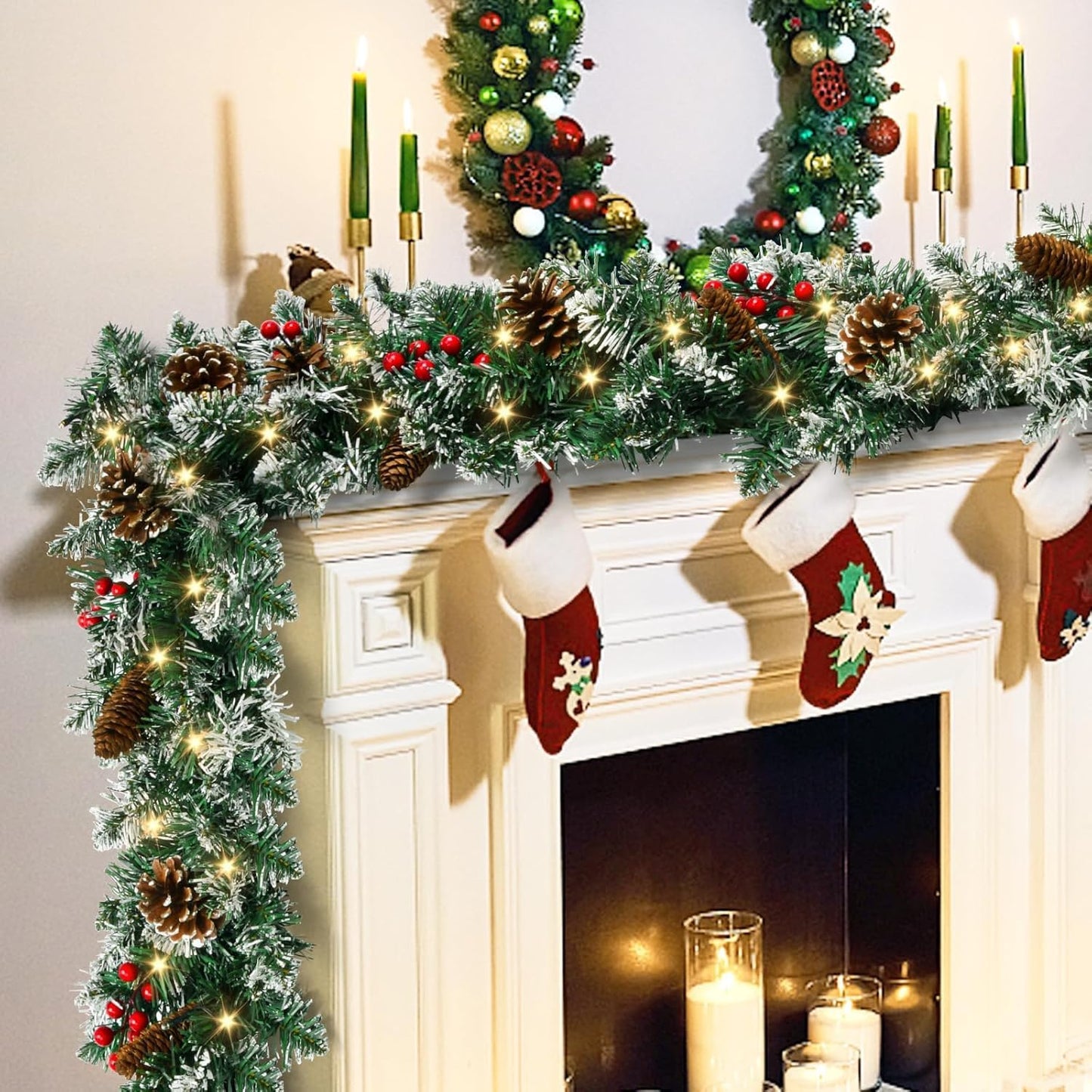 9FT Prelit Christmas Garland with Lights for Holiday Decor