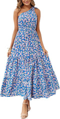 Women's One Shoulder Floral Maxi Dress - Flowy Summer Staple Casual