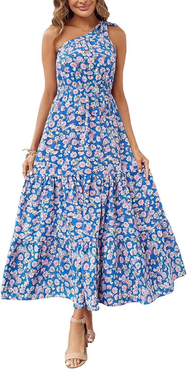 Ditsy Floral One Shoulder Maxi Dress for Summer Weddings