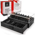 Black Pocket Knife Display Case with Clear Cover - Two-Tier 16-Knife