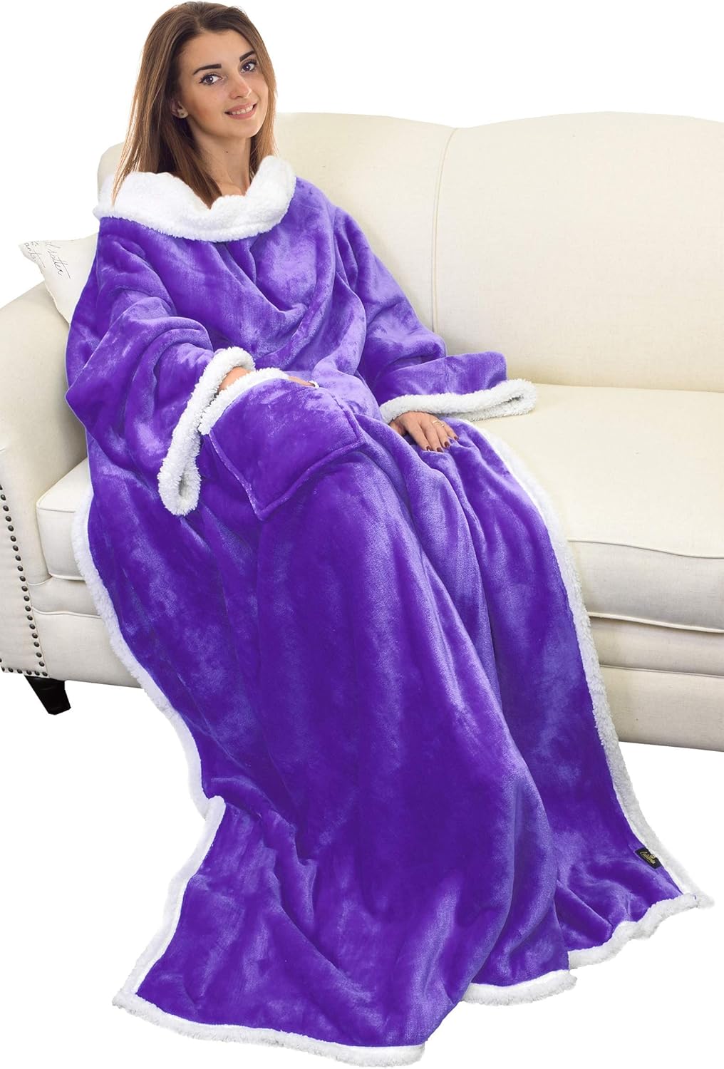 Catalonia Sherpa Wearable Blanket with Sleeves for Cozy Comfort