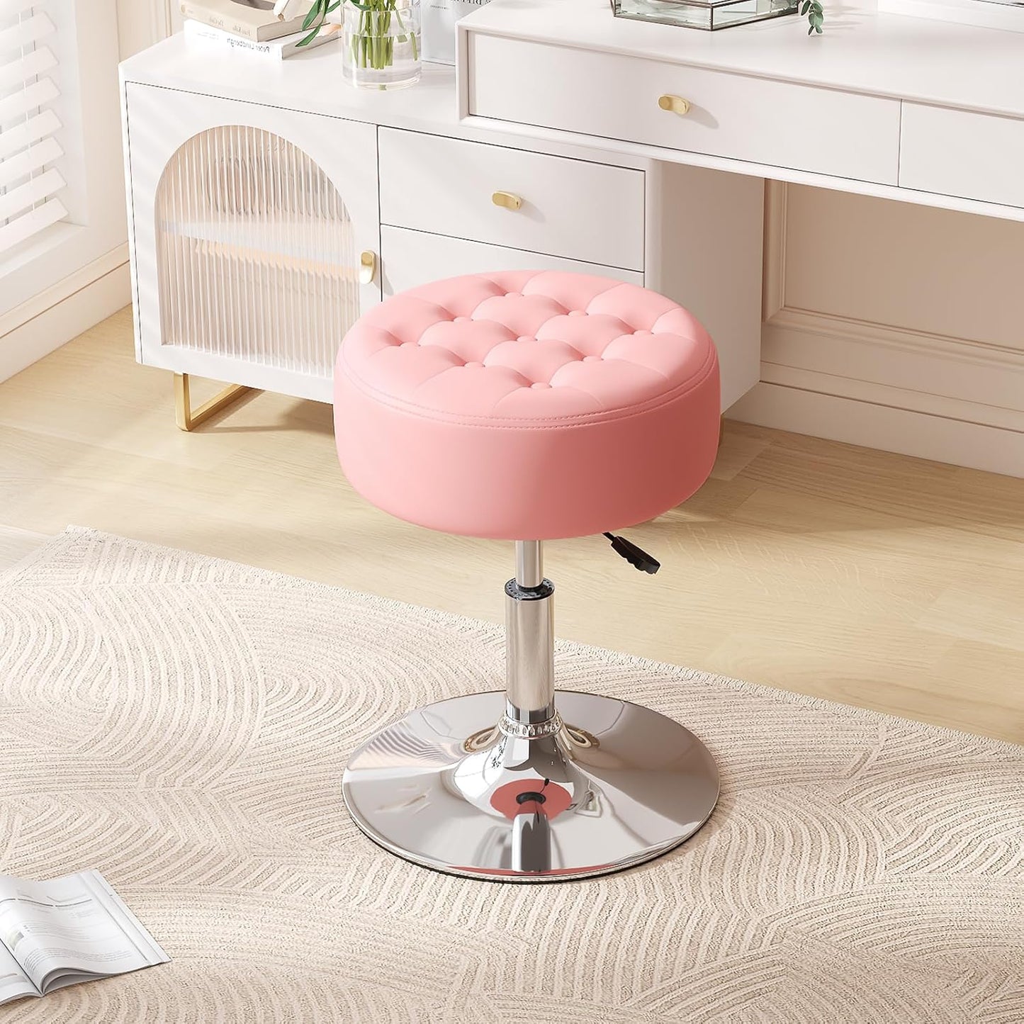 Furniliving Mid-Century Velvet Tufted Makeup Ottoman Stool