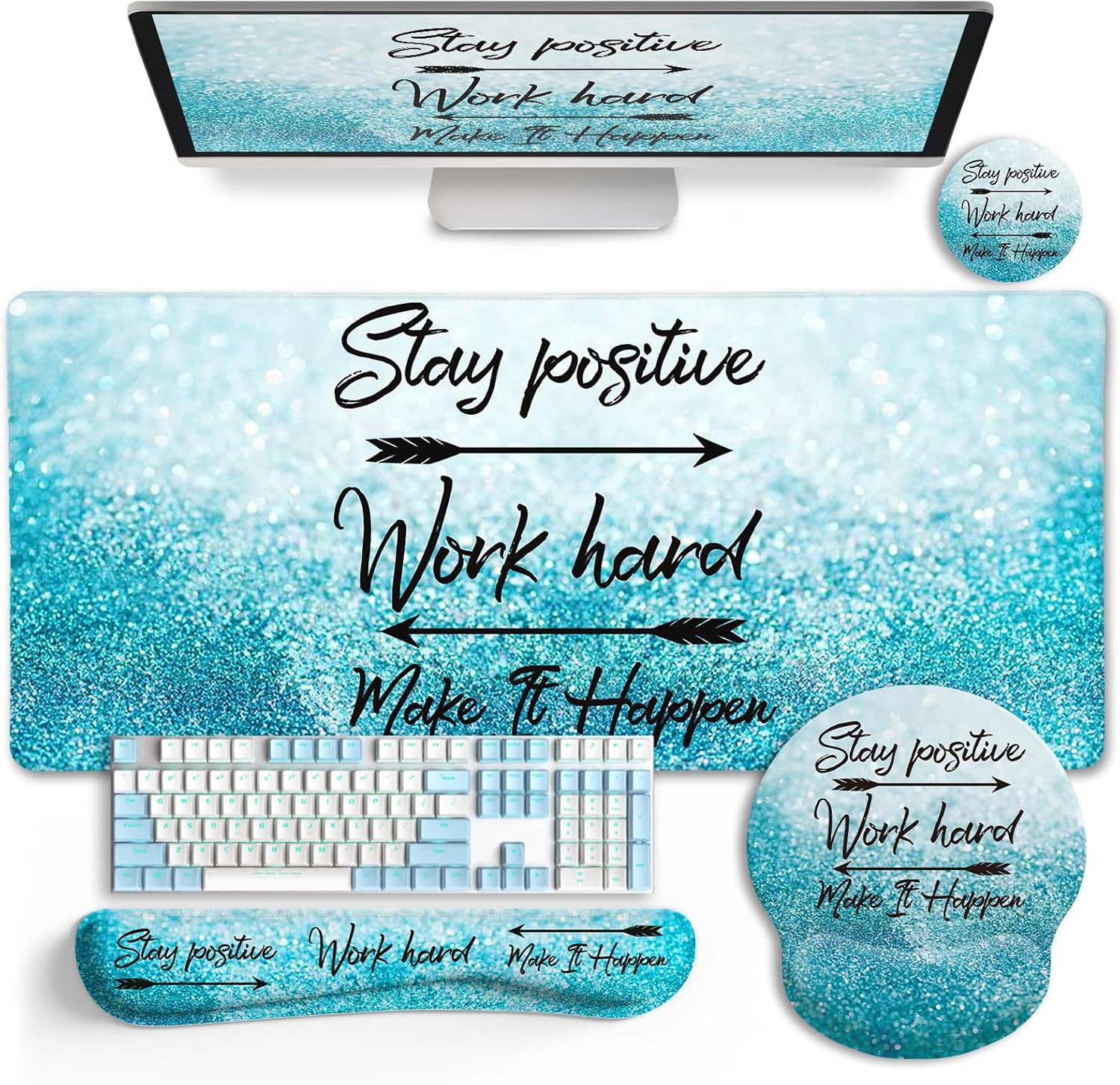 XXL Gaming Desk Mat with Wrist Support - Stay Positive!