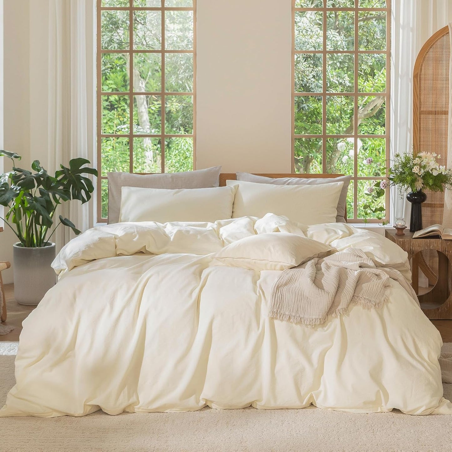 MooMee Bedding Duvet Cover Set in Soft Cream White for Comfort