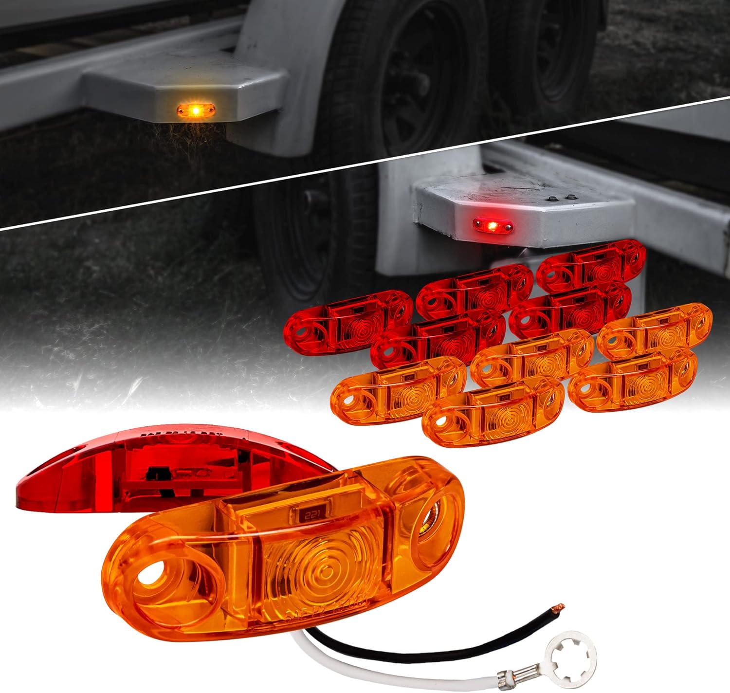 TRUE MODS 12pc 2.5in Amber Red LED Trailer Marker Light Kit