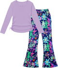 Girls Long Sleeve Cotton Blend T-Shirt and Bell Bottom Pants Set