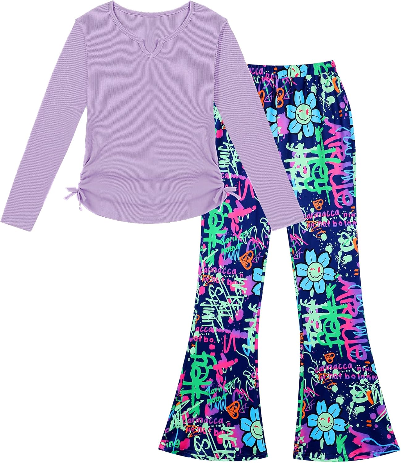 Crazyme Girls Clothes Long Sleeve T-Shirt and Bell Bottom Pants