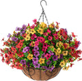 Artificial Faux Hanging Daisy and Eucalyptus Basket - UV Resistant
