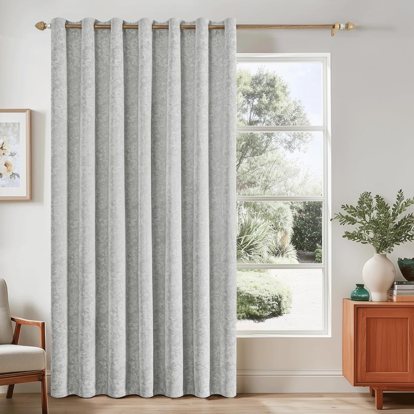 Beauoop Grey Floral Jacquard Blackout Curtains for Home Decor
