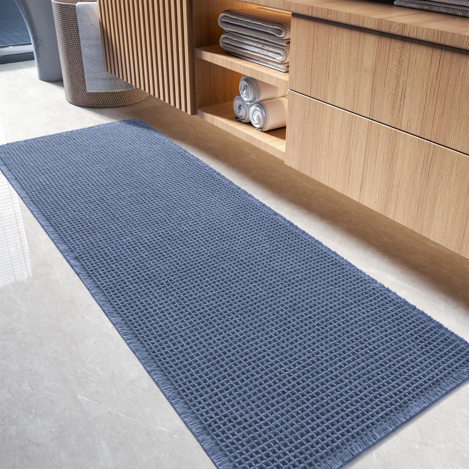 Super Absorbent Waffle Bath Runner Rug for Bathroom Floors