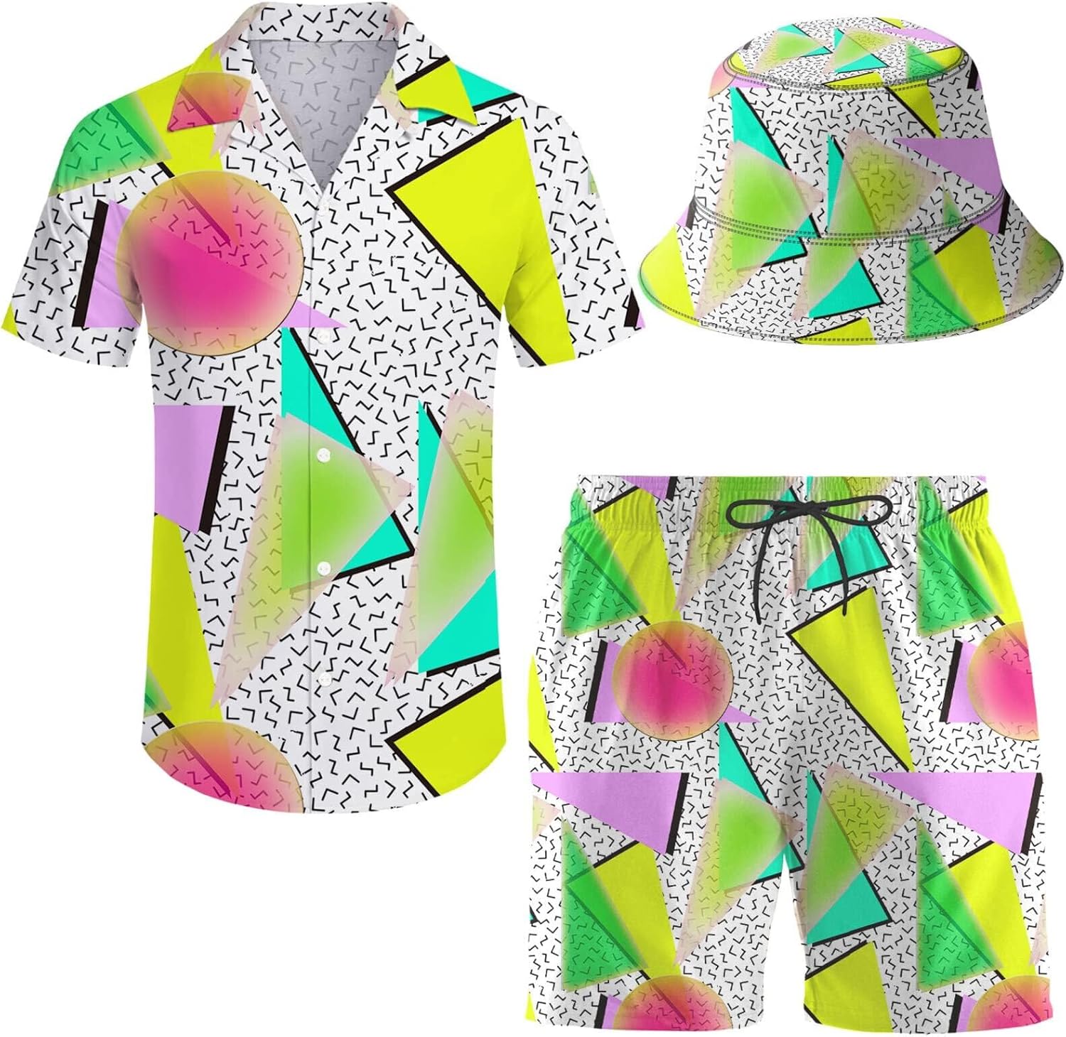 Men's 2 Piece Tracksuit Hawaiian Shirt and Shorts Set with Hat