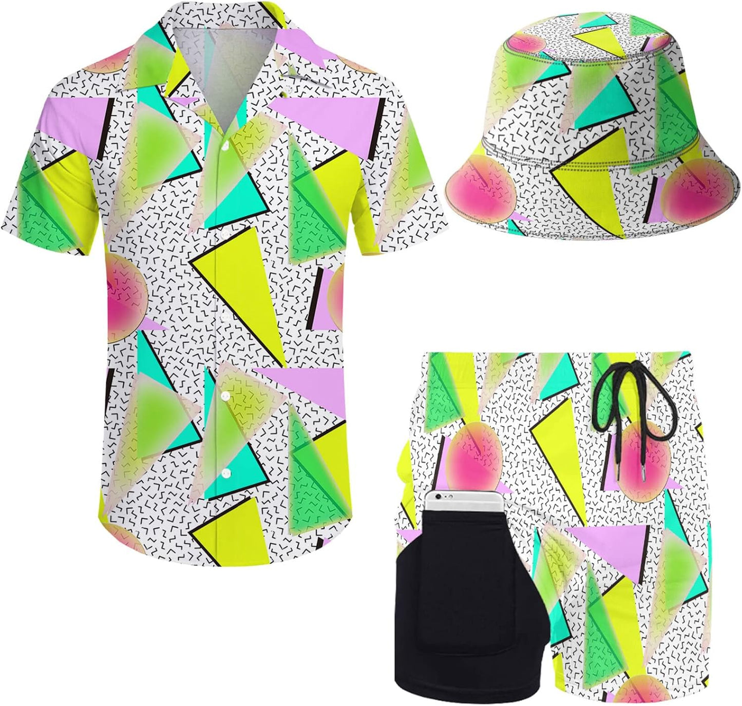 Mens 2 Piece Tracksuit Hawaiian Shirt and Compression Shorts Set