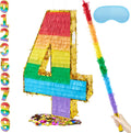 Number 4 Pinata Rainbow 20 in with 30 in Stick - Colorful Party Pinata