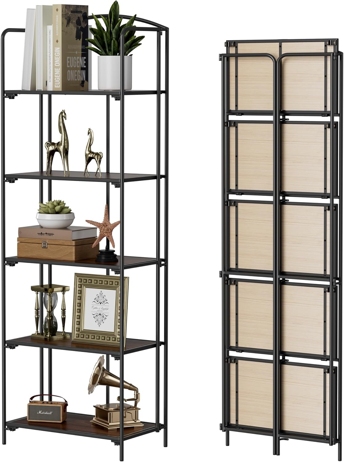 Crofys No Assembly Folding Bookshelf: 5 Tier Black Storage Solution