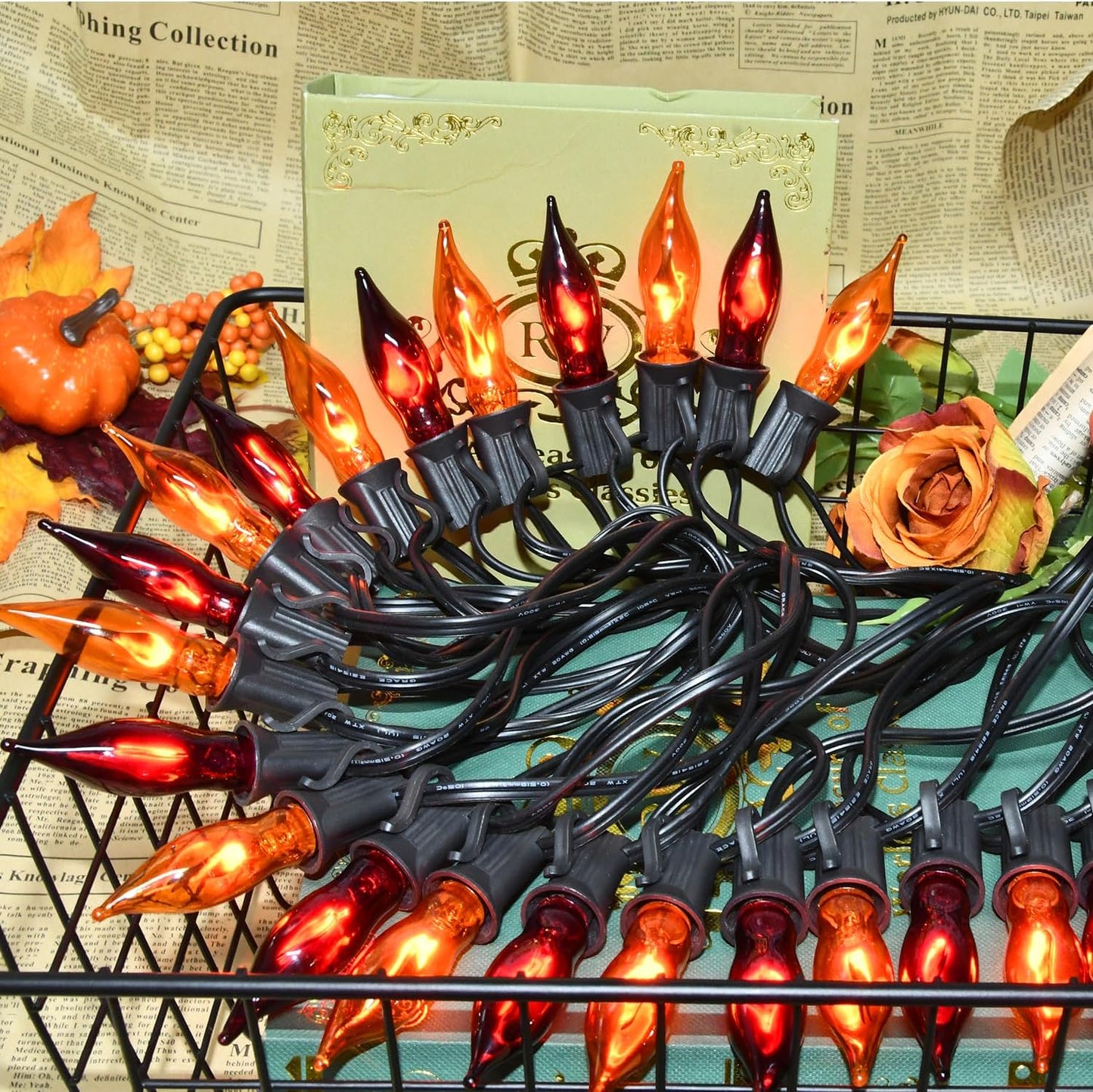 27.8Ft Halloween Lights with Flickering Flame Effect for Decor
