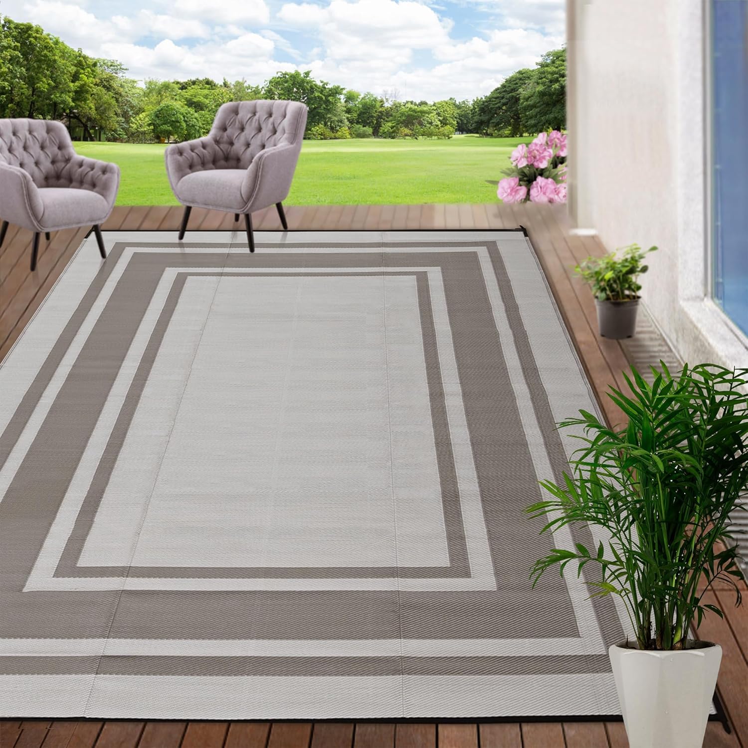 RURALITY Outdoor Rugs 6x9 Waterproof for Patios and More