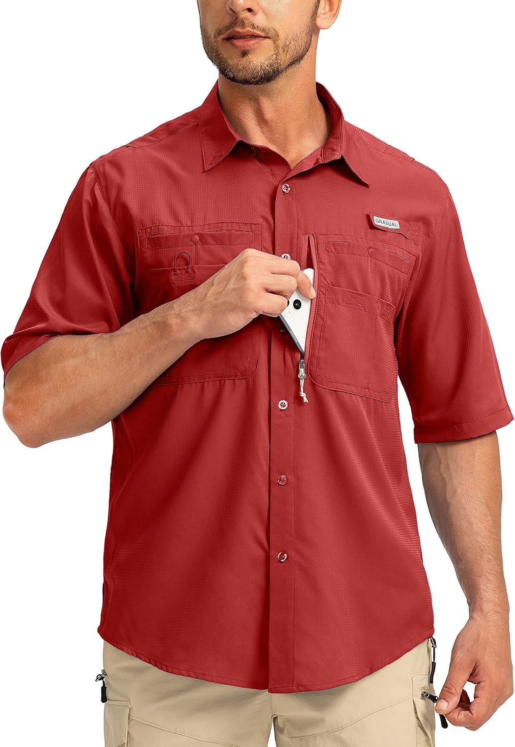Men's Fishing Shirts with Zipper Pockets for Outdoor Activities