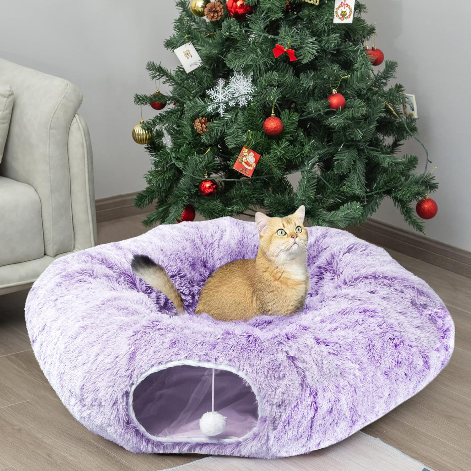 AUOON Cat Tunnel Bed for Indoor Cats - Fun 2-in-1 Play Space