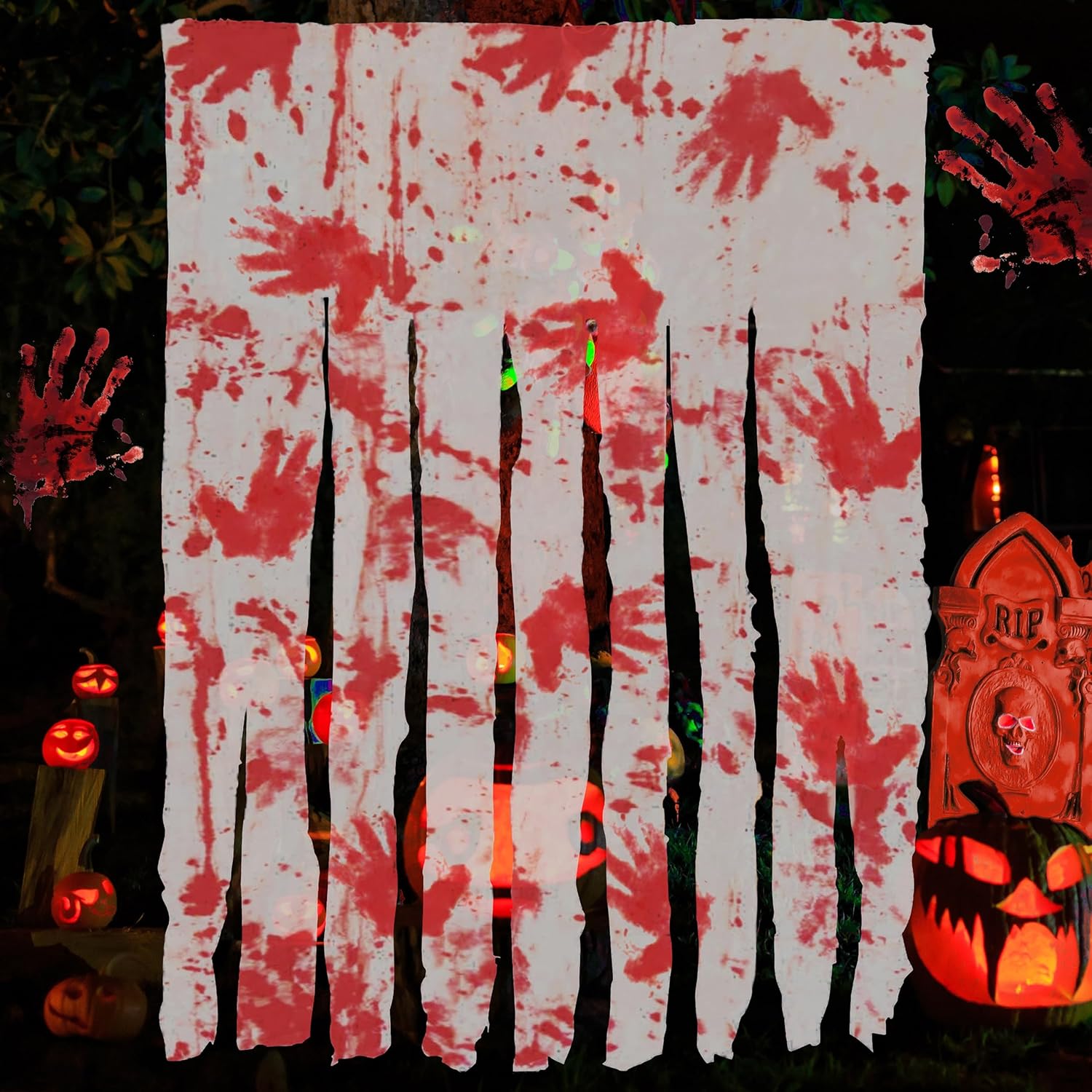 Halloween Bloody Handprint Door Curtain Duo