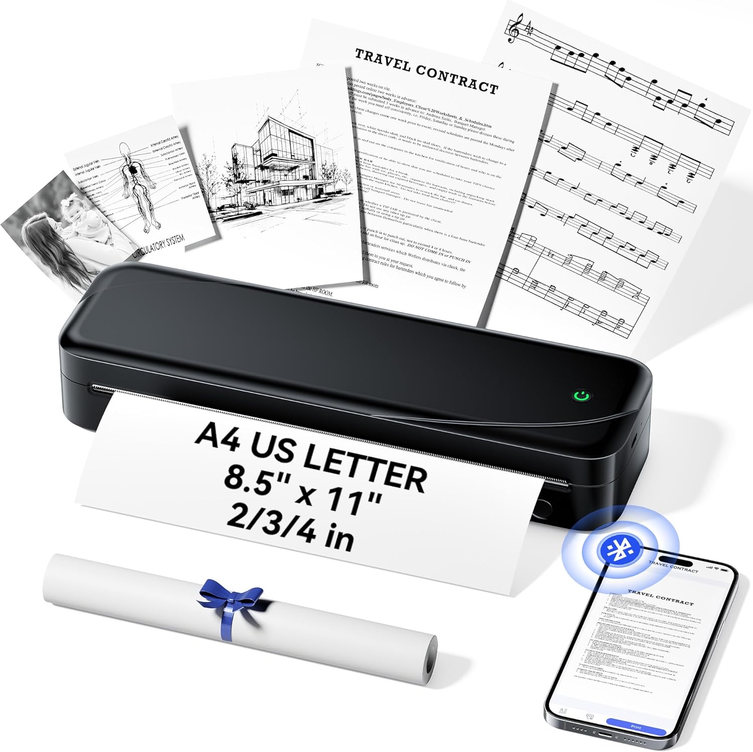 NelkoGlobal Portable Bluetooth Printer: Inkless Anywhere Print