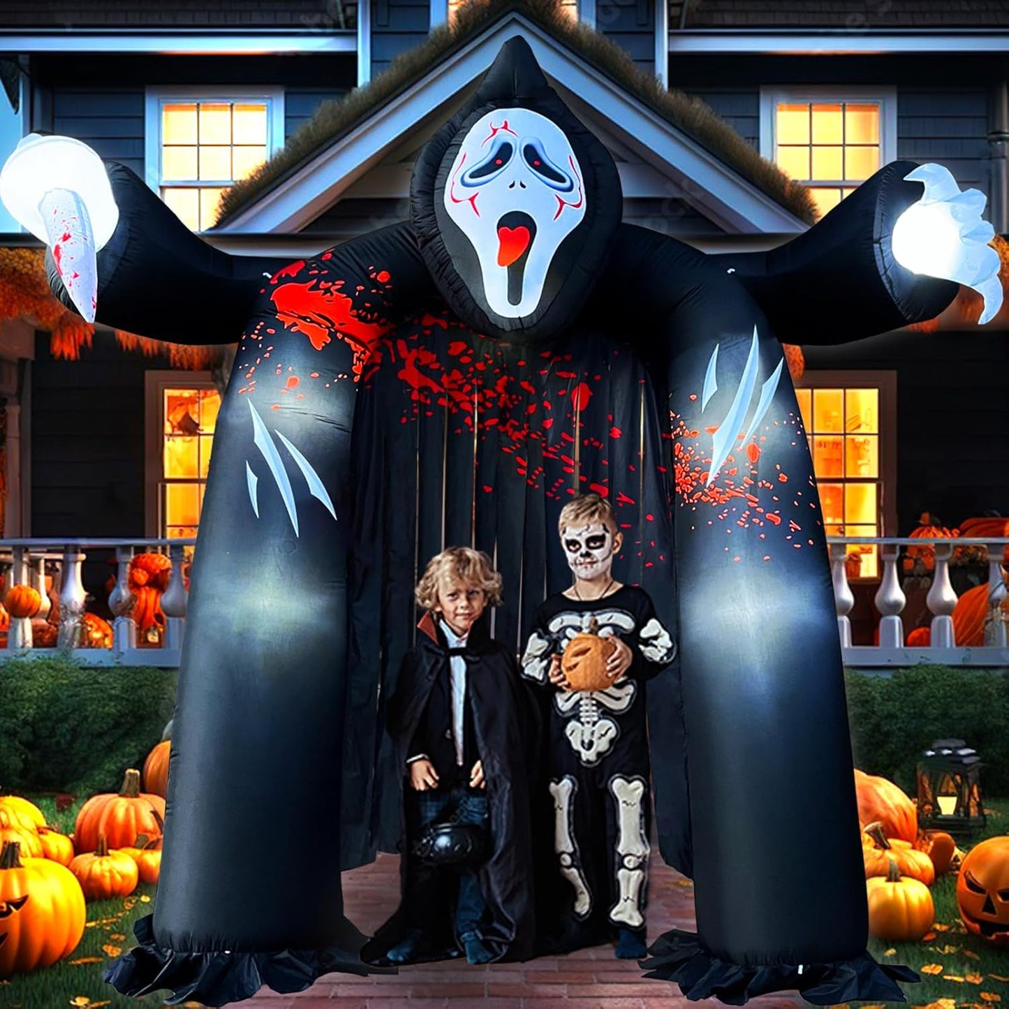 10 FT Halloween Inflatables Archway with Ghost and LEDs for Yard