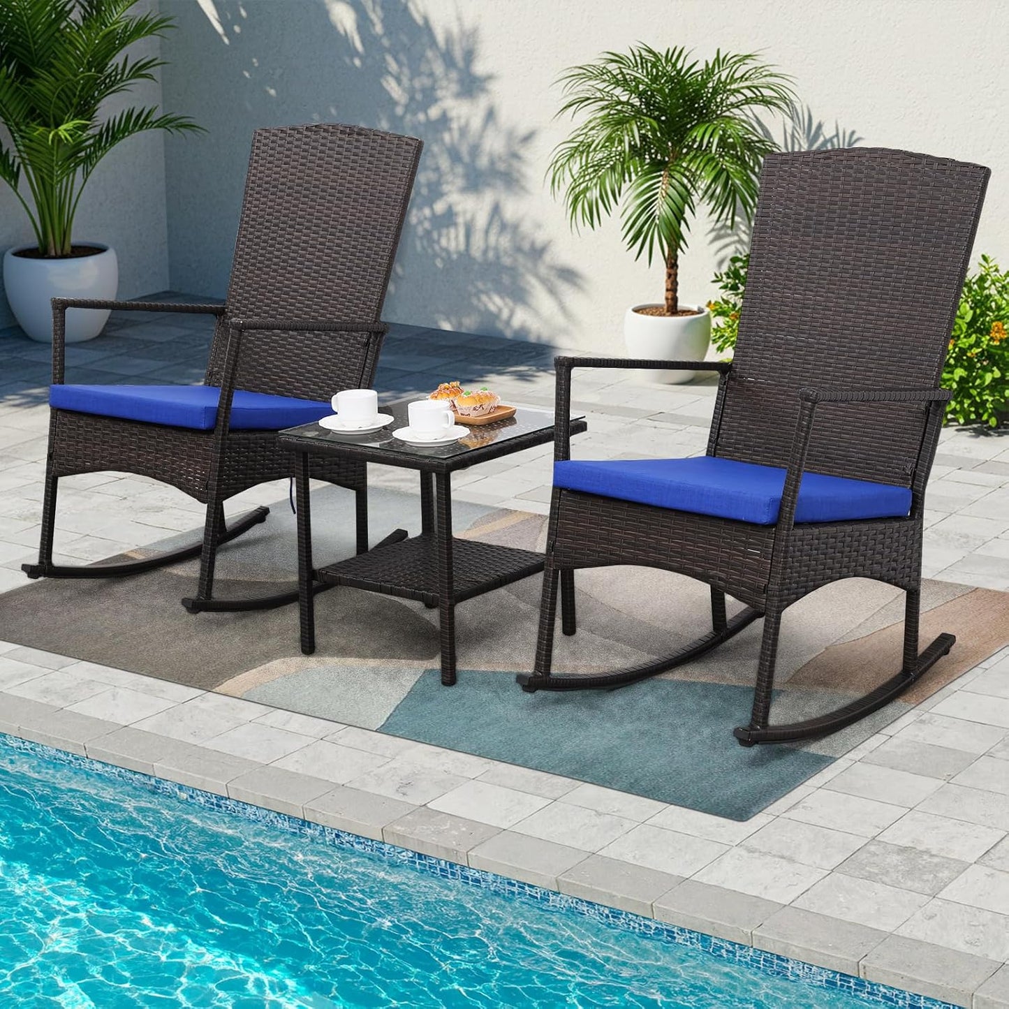 Outdoor PE Wicker Rocking Chair Set for Relaxing Patio Moments