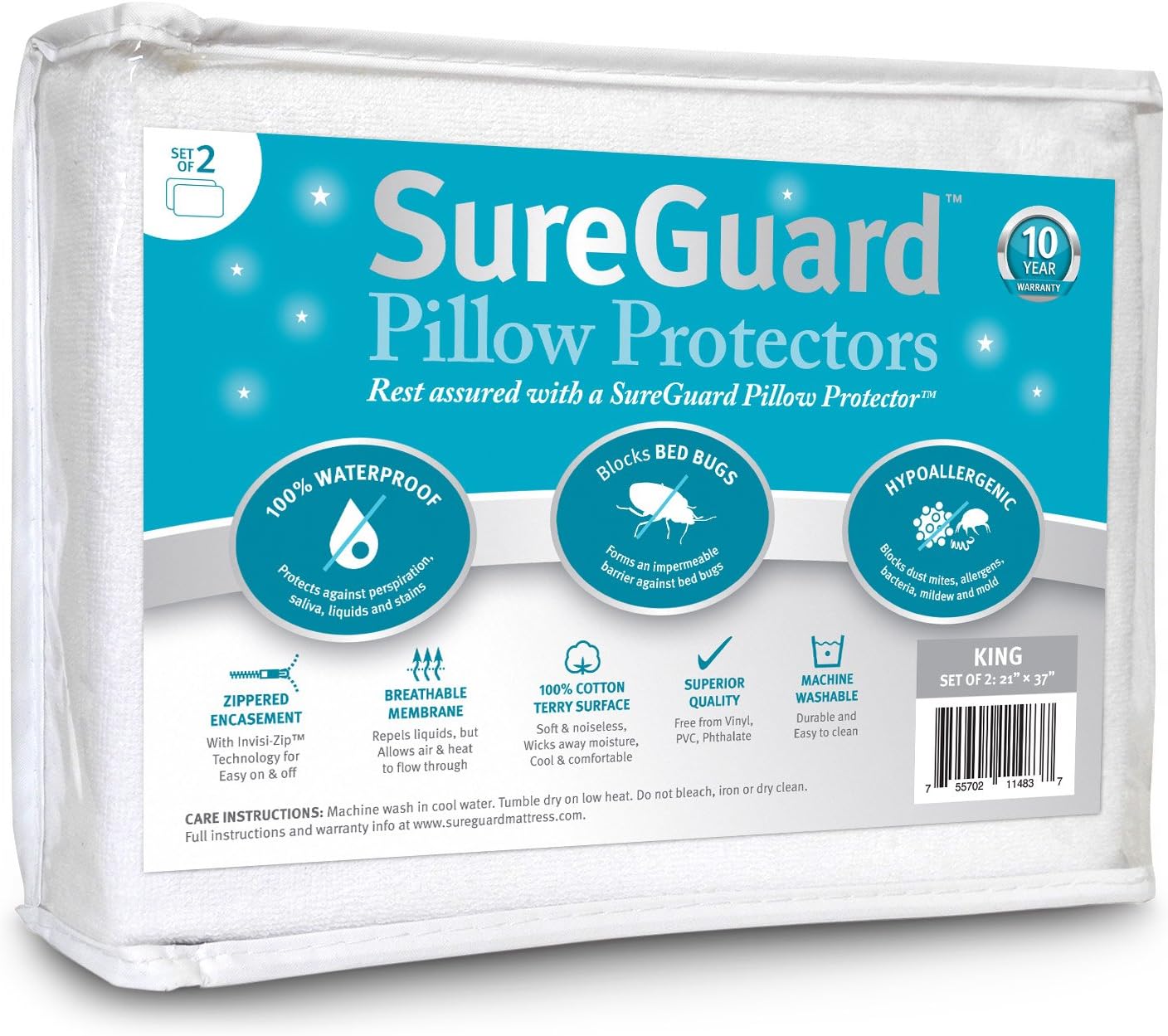Set of 2 King Size SureGuard Pillow Protectors for Ultimate Comfort