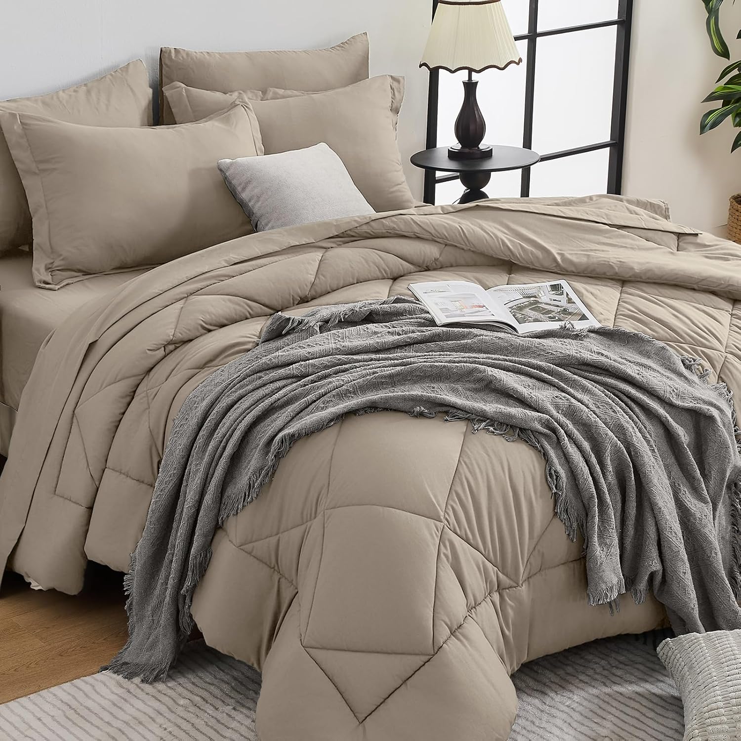 HEVUMYI Linen King Comforter Set - Ultra Soft 7-Piece Bedding
