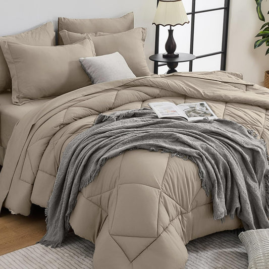 HEVUMYI Linen King Comforter Set - Ultra Soft 7-Piece Bedding