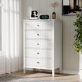 White Fluted 5 Drawer Dresser - Tall Chest for Bedroom Storage