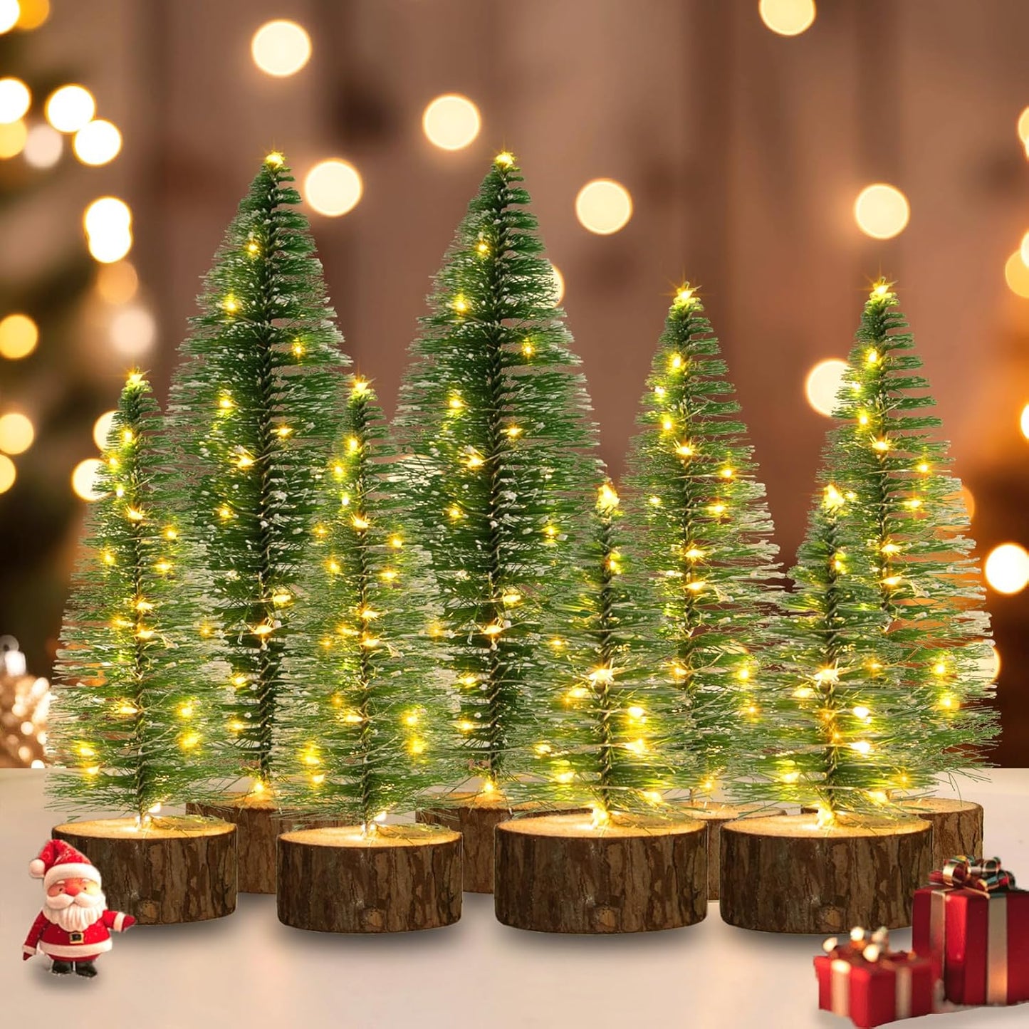 8 Pcs Mini Christmas Trees with Timer Lights for Festive Decor