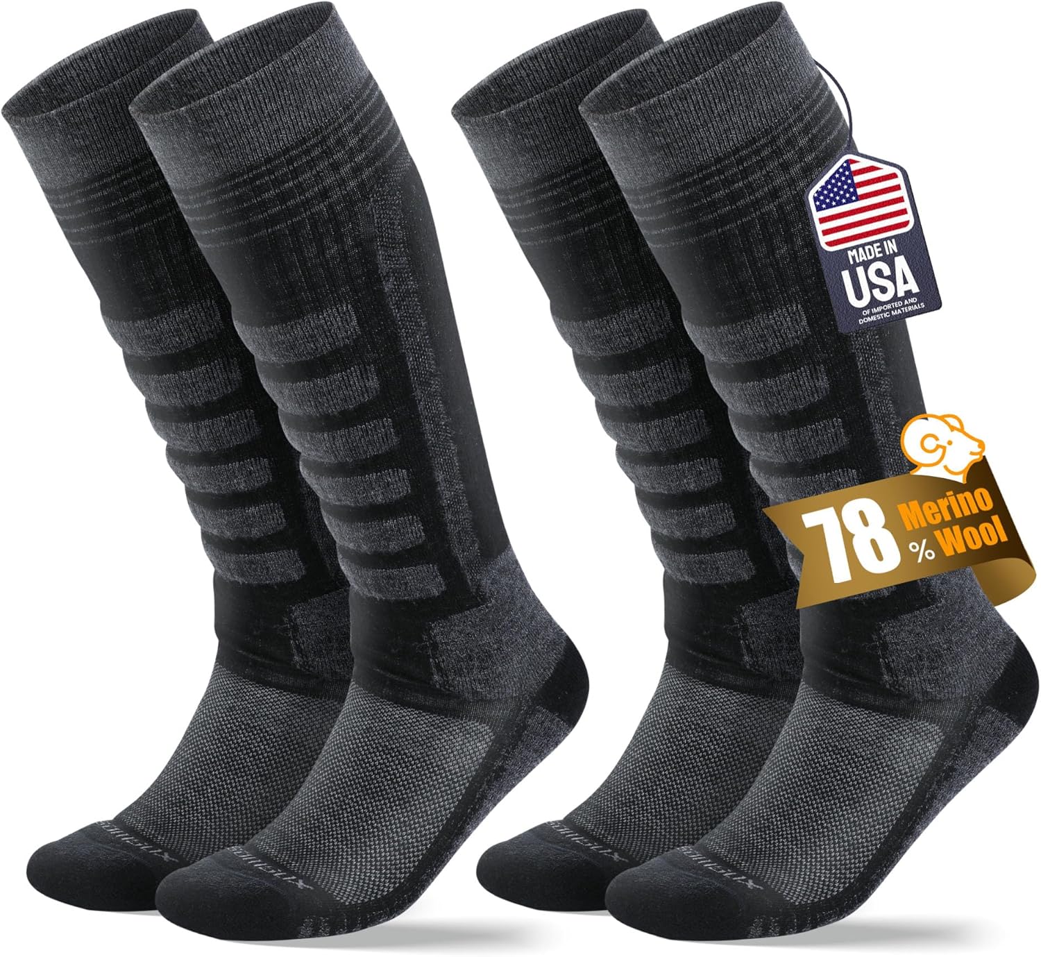 2-Pair Merino Wool Ski Socks for Ultimate Warmth & Comfort