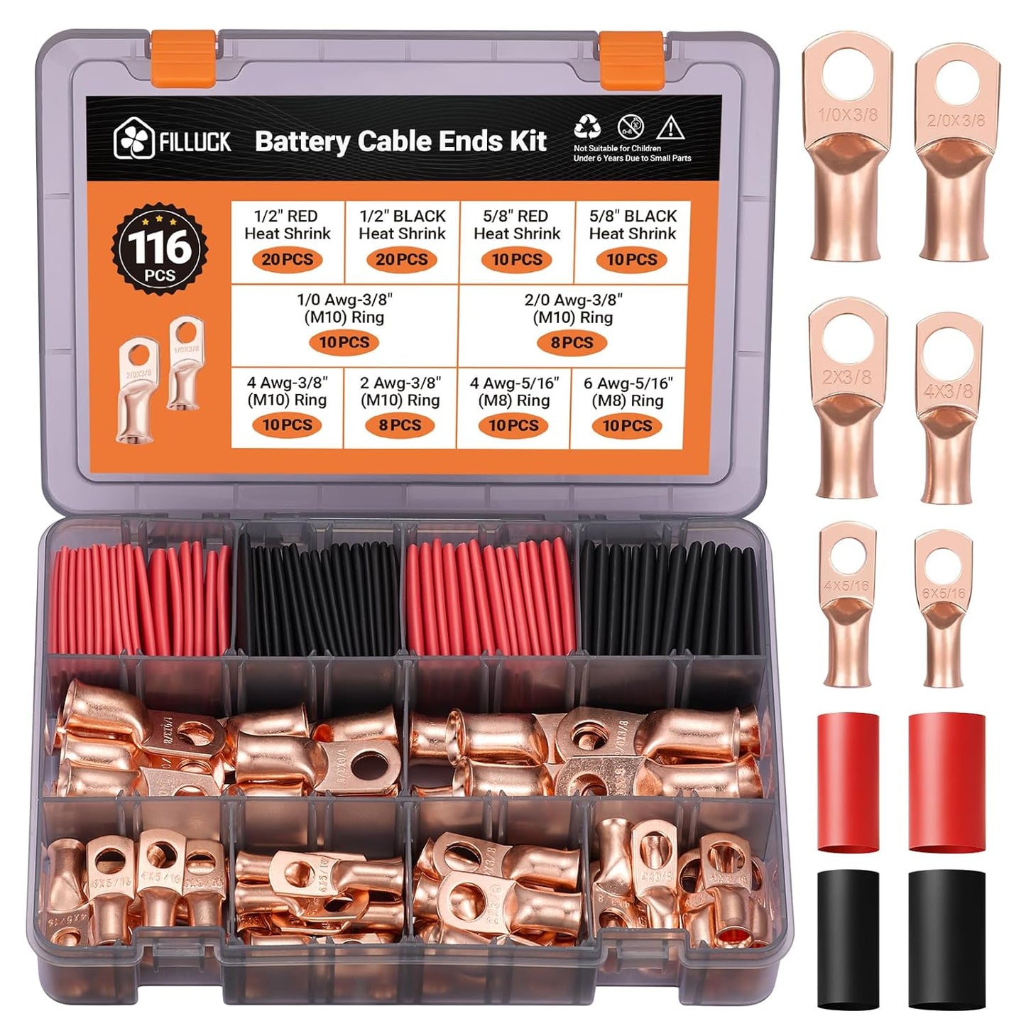 116pcs Battery Cable Ends Kit for Heavy Duty Electrical Needs