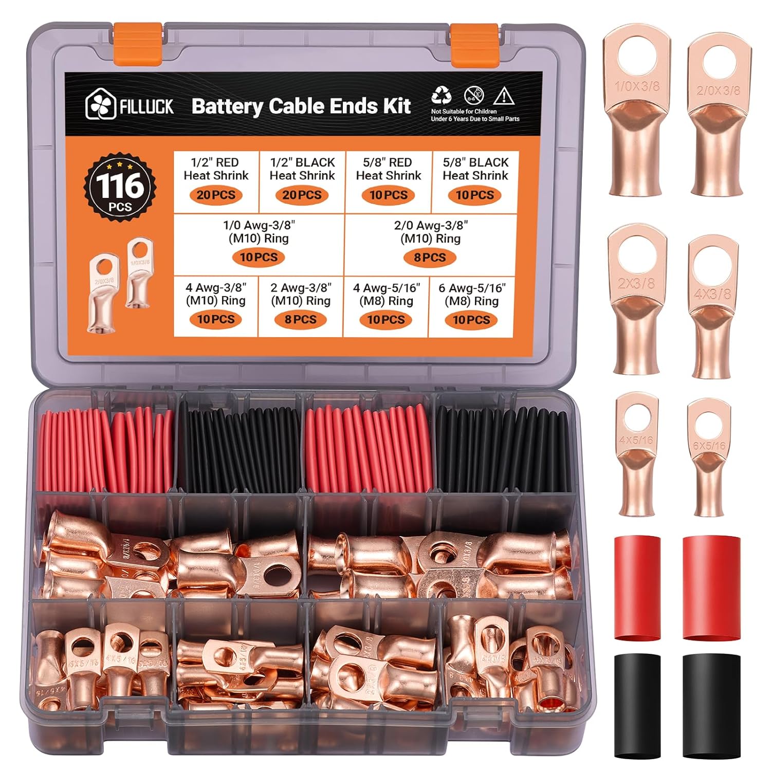 116pcs Battery Cable Ends Kit for Heavy Duty Electrical Needs