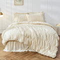 King Size Comforter Set Bedding - Ruched Wheat Ruffle Comforter King