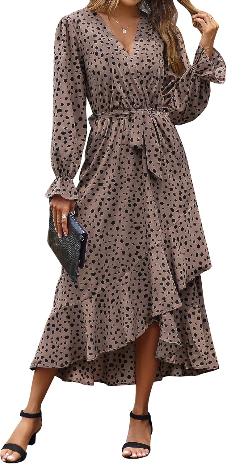 Floral High Waist Ruffle Long Sleeve Dress for Women 2025