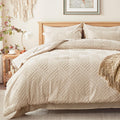 King Size Comforter Set 7 Pieces Beige Tufted Bed in a Bag - All