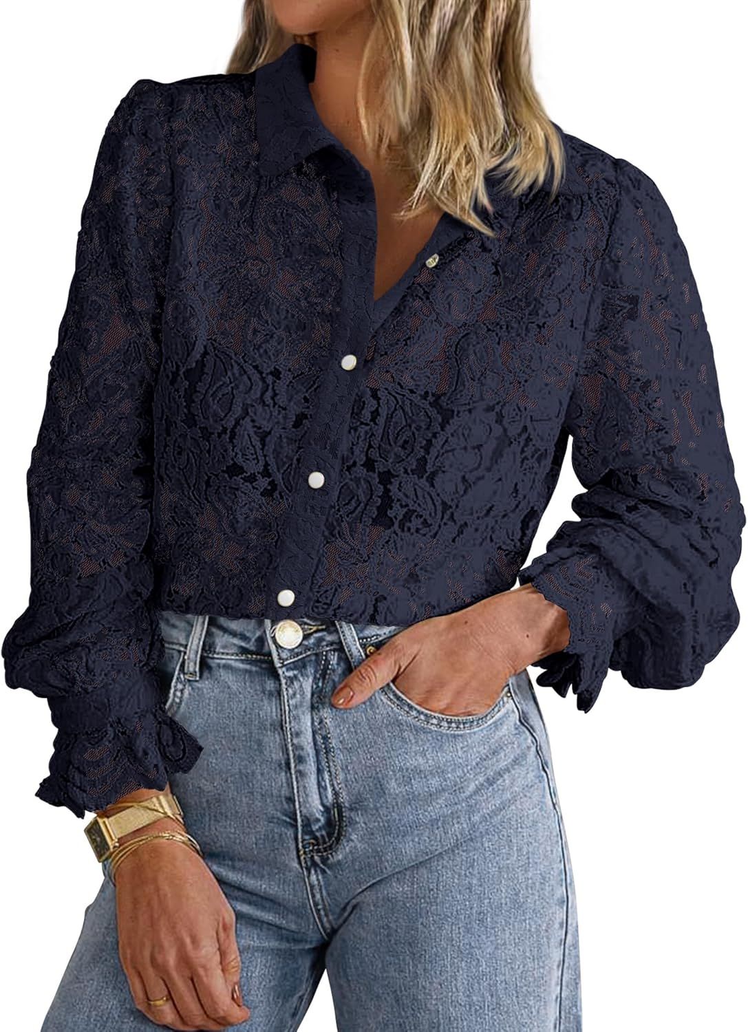 BTFBM Long Sleeve Lace Blouses for Women - Dressy Casual Tops