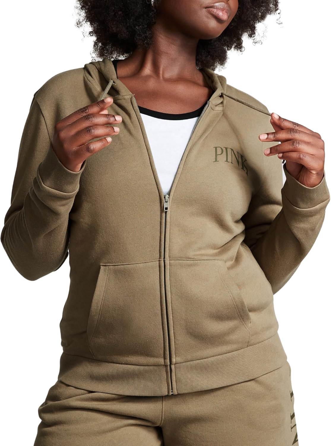 Victoria's Secret PINK Green Sweatshirt, Cozy Full Zip, Medium