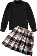 Girls Skirt Sets 2 Piece Outfits Long Sleeve Puff Mock Neck Tops