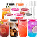 Joyclub 12-Piece Glass Cup Set with Lids and Straws for Beverages