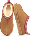 Genuine Suede Fuzzy Slippers for Women Winter Warm House (Style PTJ8)