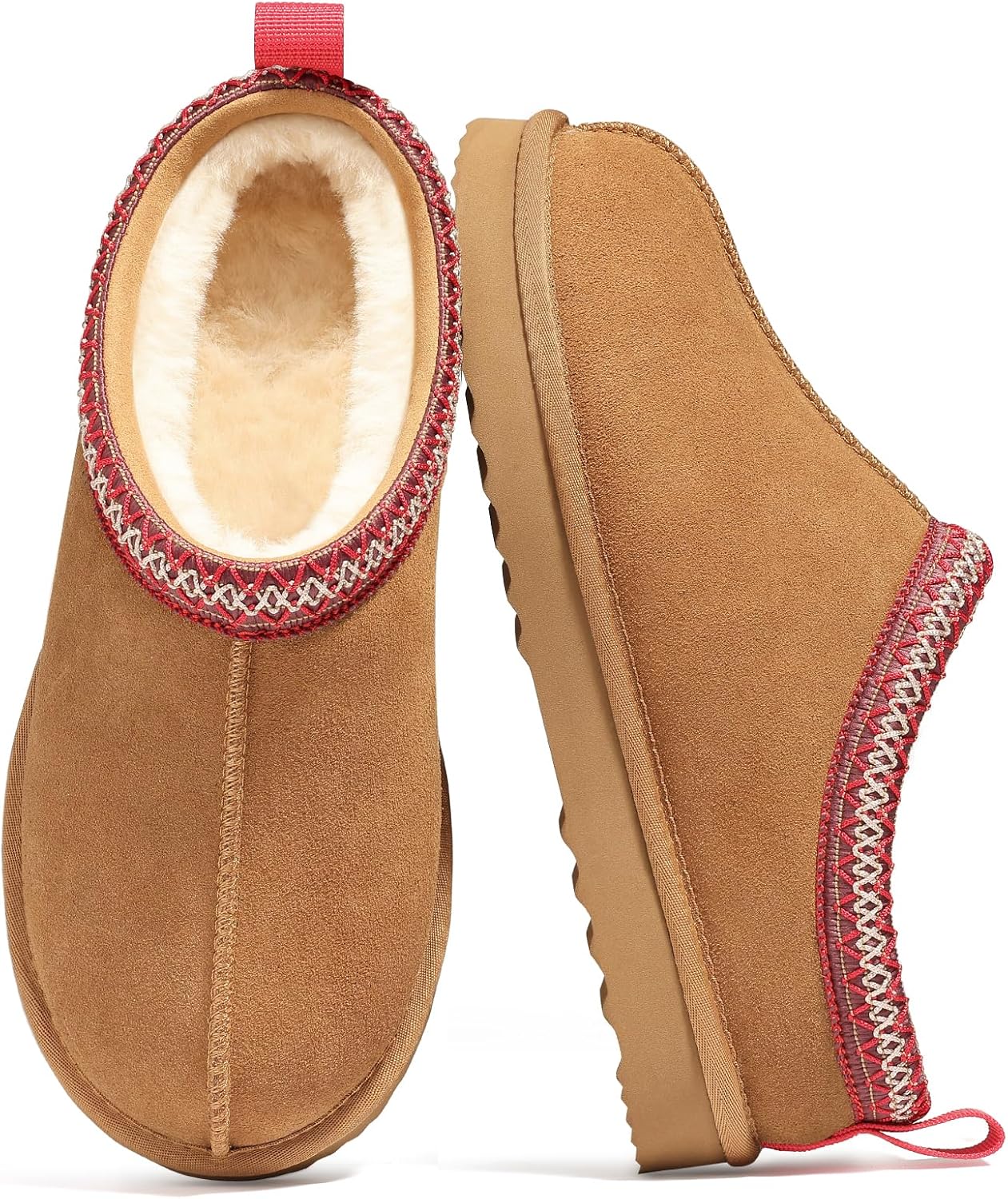 Genuine Suede Fuzzy Slippers for Women Winter Warm House Shoes