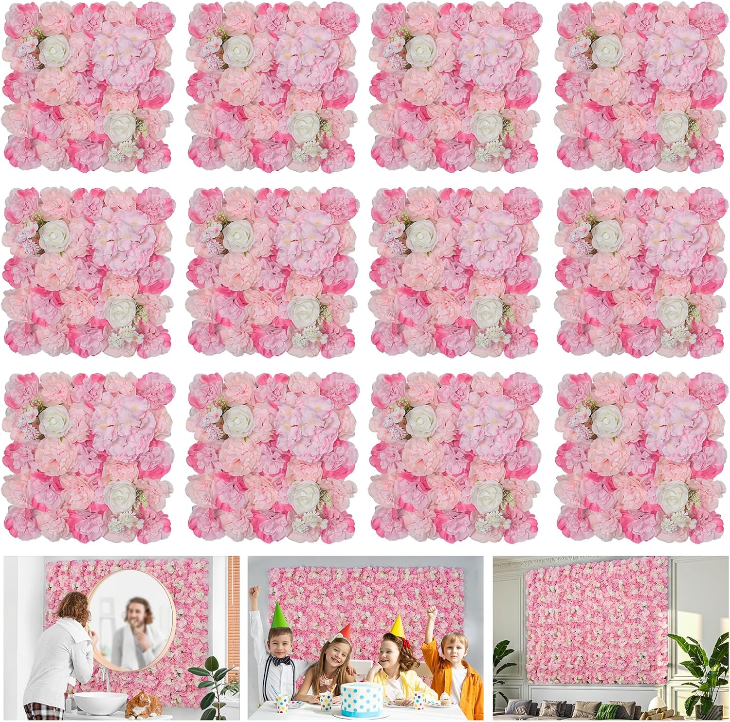 Flower Wall Backdrop 12 Piece Floral Panel for Events and Decor
