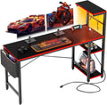 Bestier Gaming Desk with Power Outlets and LED Lights for Gamers