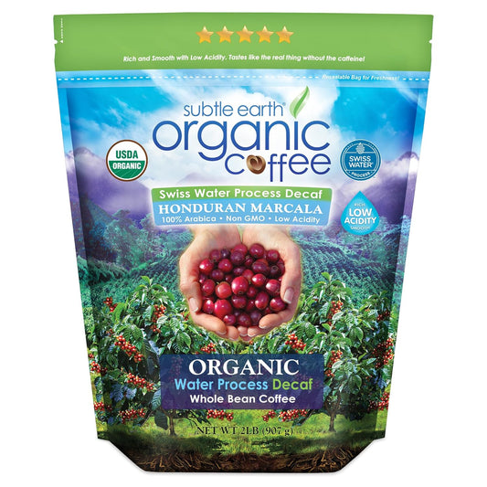 Organic Decaf Whole Bean Coffee - Low Acidity - 2LB Bag